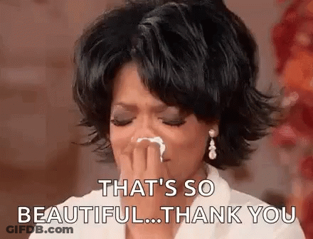 Oprah Winfrey Crying And Blowing Nose With Napkin GIF