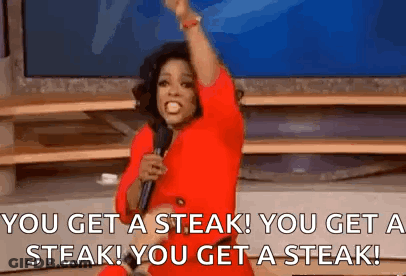 Oprah Winfrey Holding Microphone Saying You Get A Steak GIF