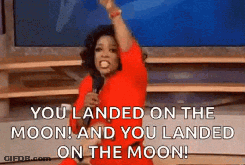 Oprah Winfrey Is Holding A Microphone And Saying `` You Landed On The Moon And You Landed On The Moon '' . GIF
