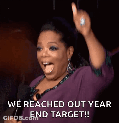 Oprah Winfrey Is Holding A Microphone In Her Hand And Says We Reached Out Year End Target ! GIF