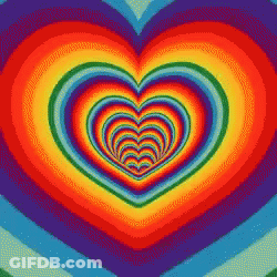 Optical Illusion Of Rainbow Heart Surrounded By Rainbow Hearts GIF