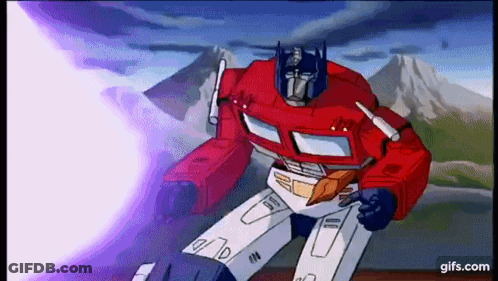 Optimus Prime Flying And Shooting Purple Beam GIF