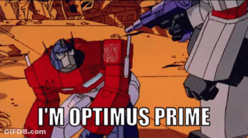 Optimus Prime Kneeling Before Megatron Saying I'm Optimus Prime GIF