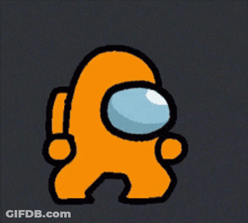 Orange Among Us Character With Blue Head GIF