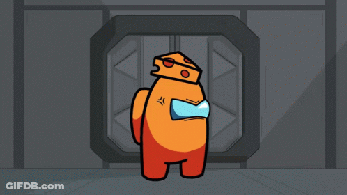 Orange Among Us Character With Blue Mask GIF