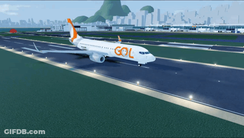 Orange And White Gol Airplane Taking Off From Runway GIF