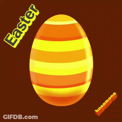 Orange And Yellow Striped Easter Egg With Word Easter GIF
