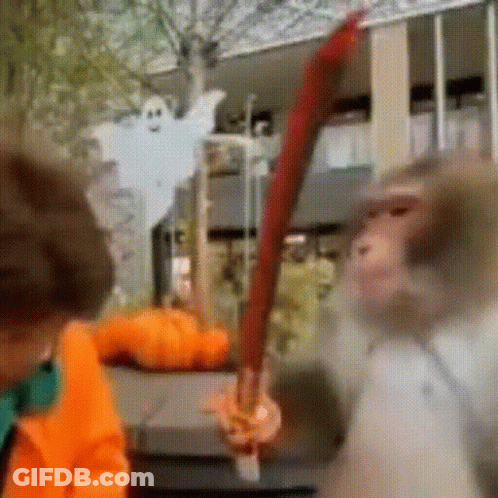Orange Jacket Man With Red Sword Near Ghost GIF