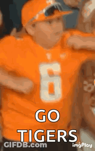 Orange Shirt Boy With Hat Says Go Tigers GIF