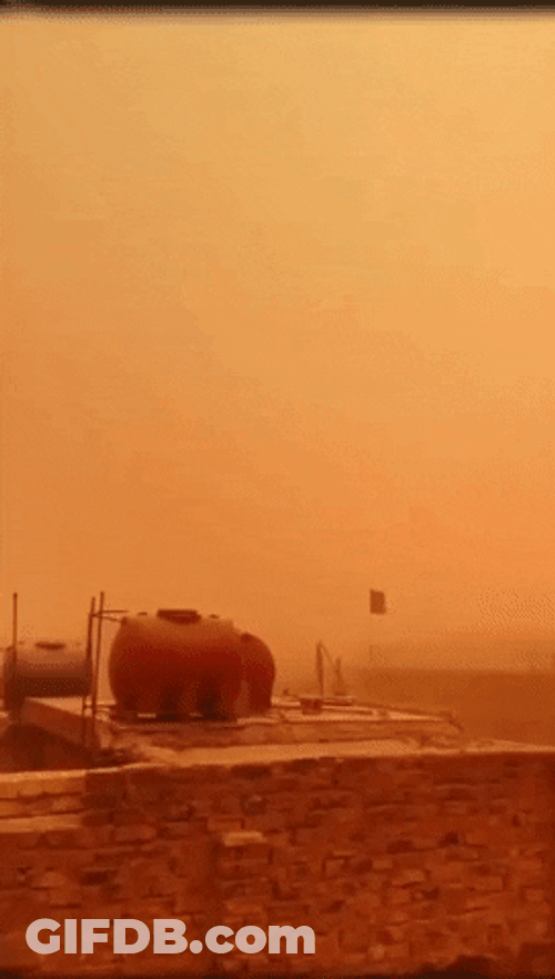 Orange Sky Dust Storm Waving Flag GIF