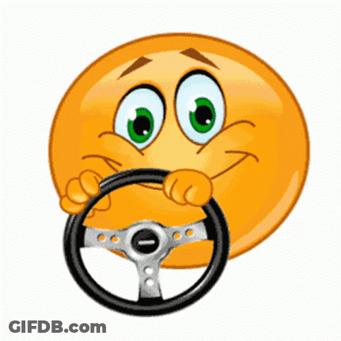 Orange Smiley Holding Steering Wheel GIF