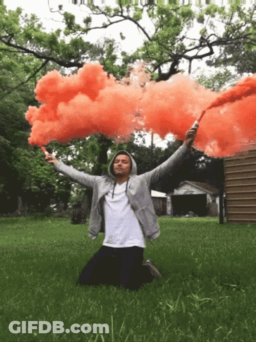 Orange Smoke Signals Kneeling Guy GIF