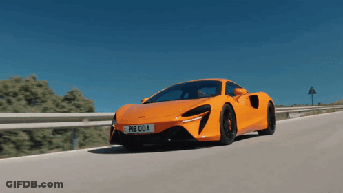 Orange Sports Car With License Plate P16 00A GIF