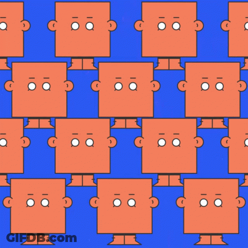 Orange Squares With White Eyes On Blue GIF