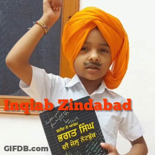 Orange Turban Boy Holding Book Saying Ingab Zindabad GIF