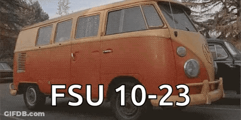 Orange Van Parked With FSU 10-23 On Side GIF