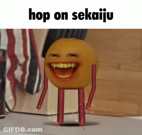 Orange With Legs Hop On Sekaiju GIF