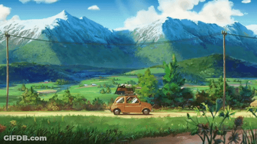 Oregon Trail Cartoon Car Ride GIF