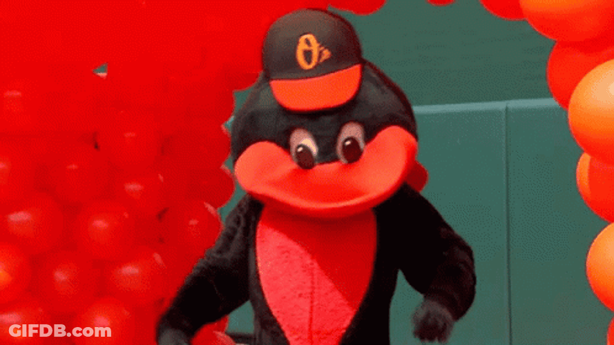 Orioles Win Mascot Showing Cap GIF