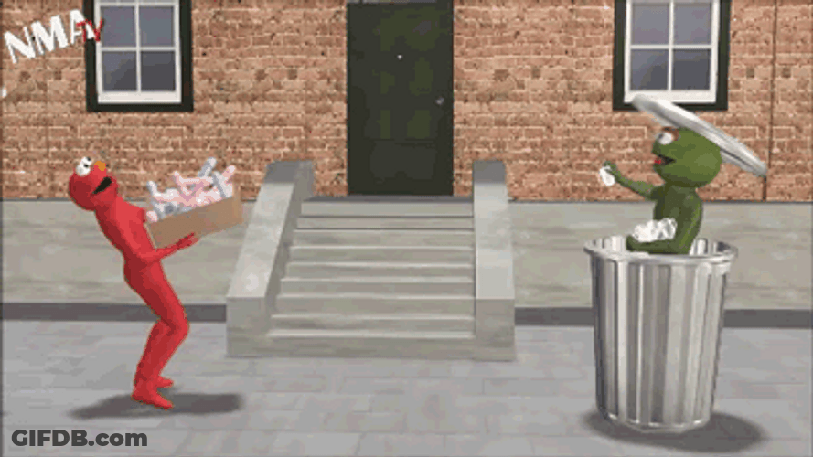 Oscar The Grouch Littering From A Trashcan GIF