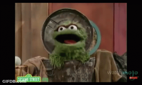Oscar The Grouch Standing In Trash Can GIF