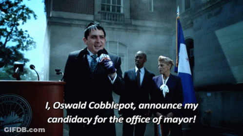 Oswald Cobblepot Announces His Candidacy For The Office Of Mayor At A Press Conference GIF