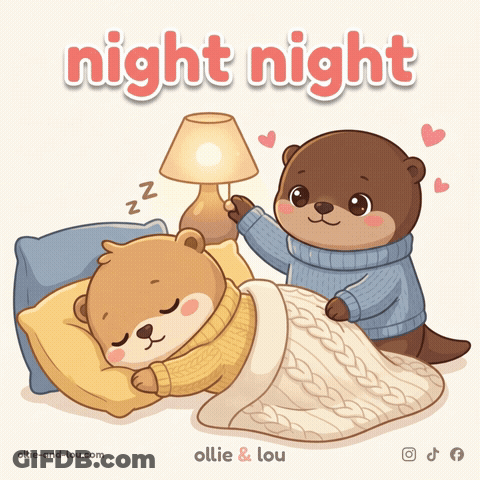 Otter Holding Lamp Next To Sleeping Otter GIF