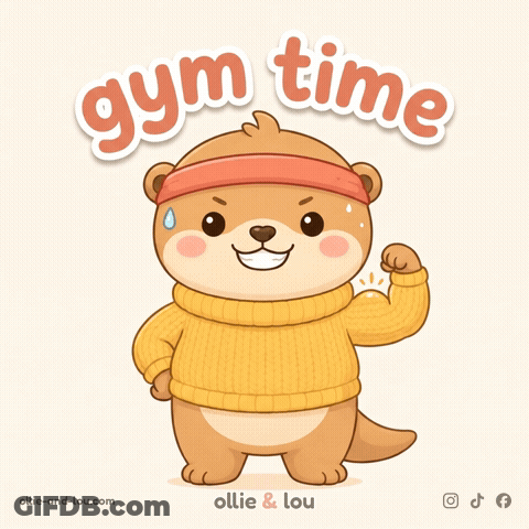 Otter In Yellow Sweater And Headband Saying Gym Time GIF