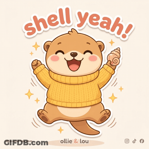 Otter In Yellow Sweater Holding Shell Saying Shell Yeah GIF