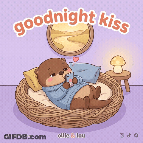 Otter Laying In Wicker Basket Saying Goodnight Kiss GIF