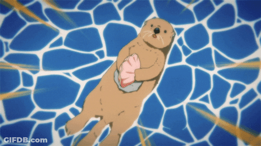 Otter Smashing Shell On Rock Animation GIF