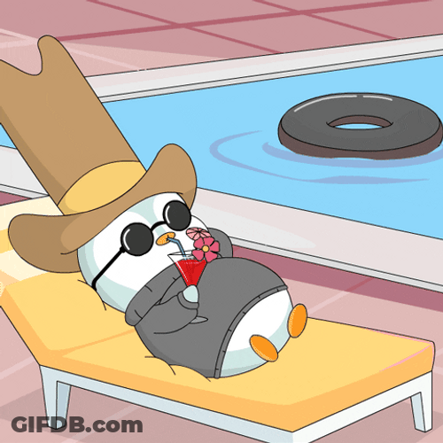 Out Of Office Pudgy Penguin Drinking Beside Pool GIF