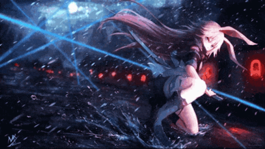 Outer Space Anime Girl Laser Sword Battle GIF