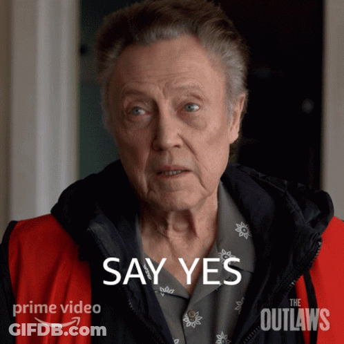Outlaws Ad Man In Red Jacket Saying Yes GIF