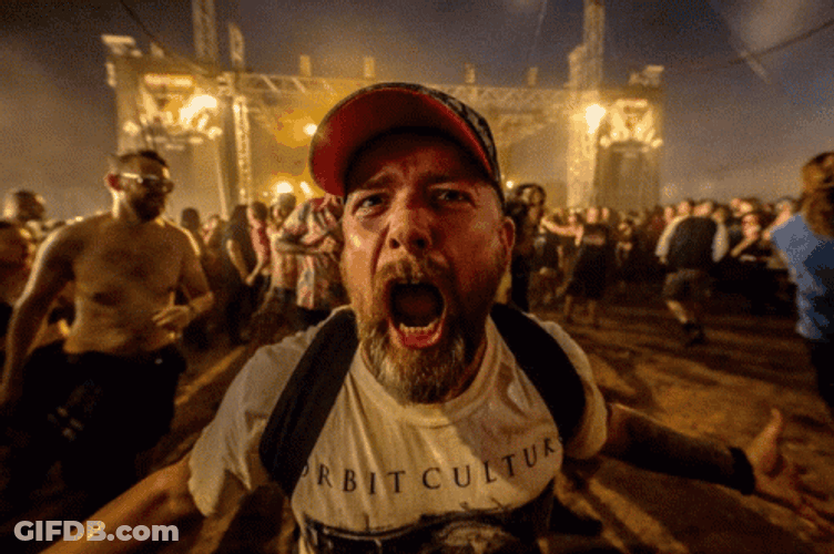 Over Excited Guy Screaming In Mosh Pit GIF