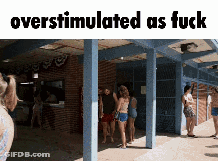 Overstimulated As Fuck Group Outside Building GIF