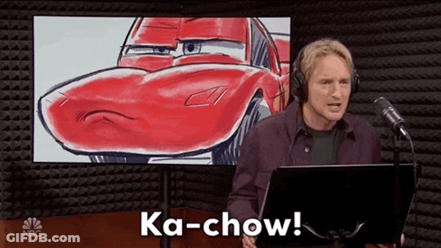Owen Wilson In Recording Studio Lightning Mcqueen Kachow GIF