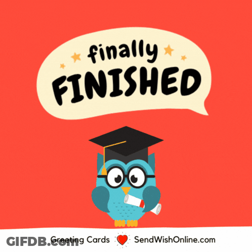 Owl In Graduation Cap And Gown Holding Diploma GIF