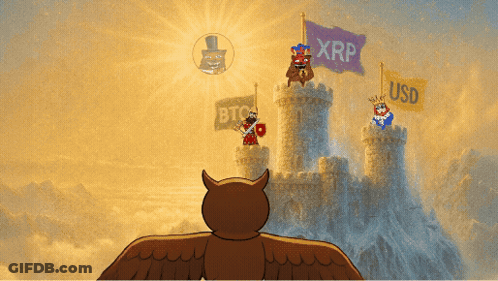 Owl Standing In Front Of Castle With XRP Banner GIF
