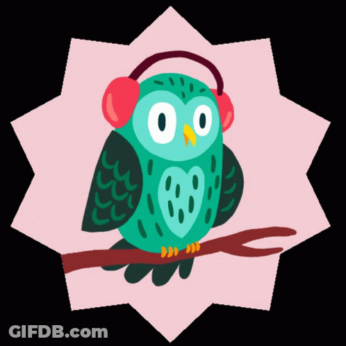 Owl Wearing Headphones On Tree Branch GIF