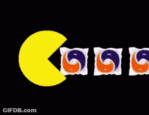 Pac Man Eating Laundry Detergent GIF