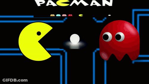 Pac-Man Game On Black Background GIF