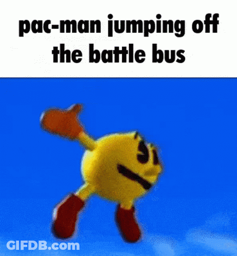 Pac-Man Is Jumping Off The Battle Bus In A Cartoon . GIF