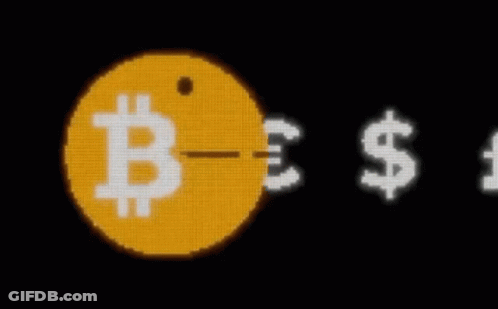 Pac Man With Dollar Sign And Euro Sign GIF