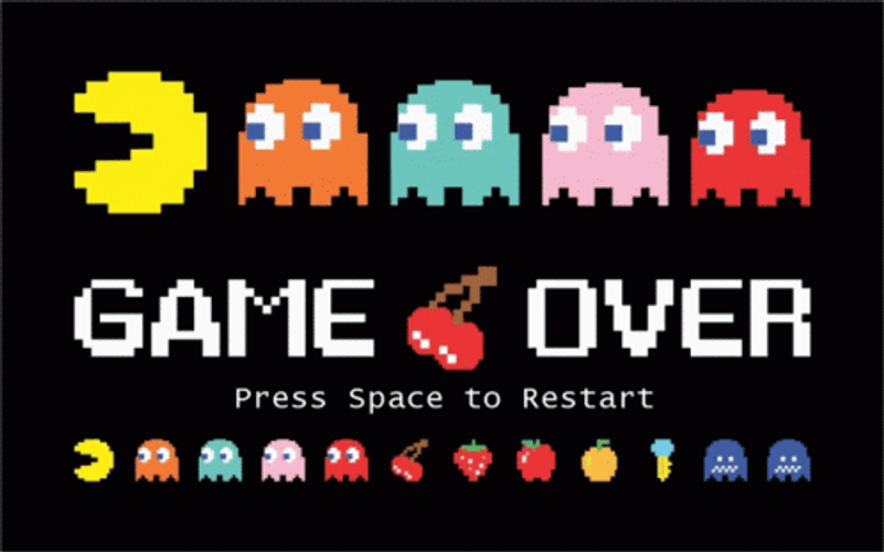 Pacman Game Over Space To Restart GIF