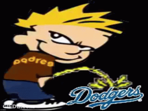 Padres Boy Urinating On Dodgers Logo GIF
