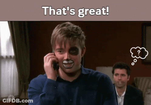 Painted Face Man On Phone Saying That's Great GIF