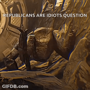 Painting Of A Rock Saying Republicans Are Idiots Question GIF