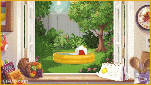 Painting Of Backyard With Pool And Calendar GIF