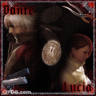 Painting Of Dante And Lucia With Coin GIF